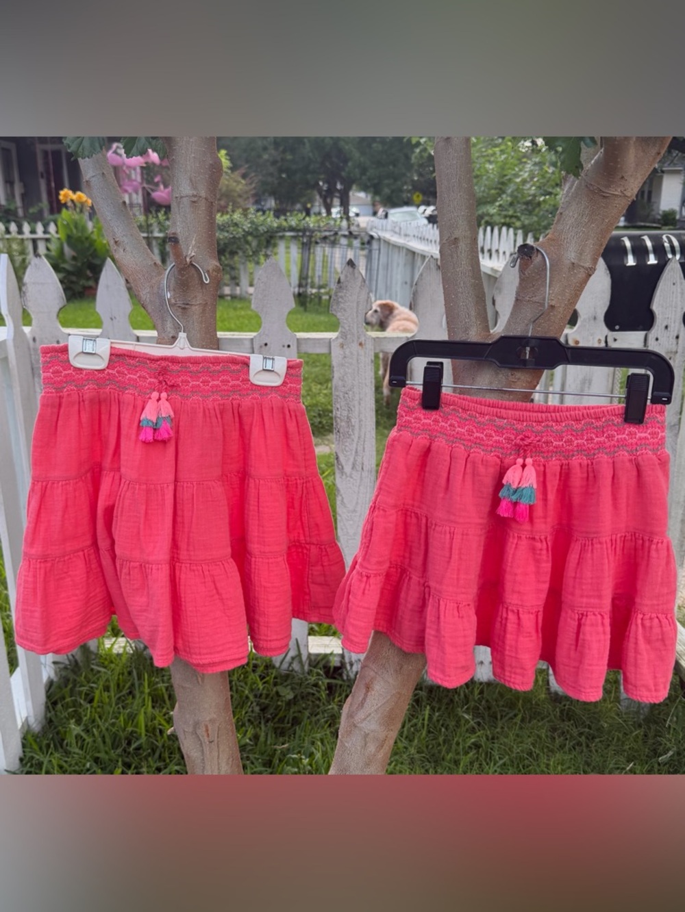 Two Cat & Jack Coral Pink Tiered BoHo Skirts with Tassel Detail, Sz 4/5 & 7/8